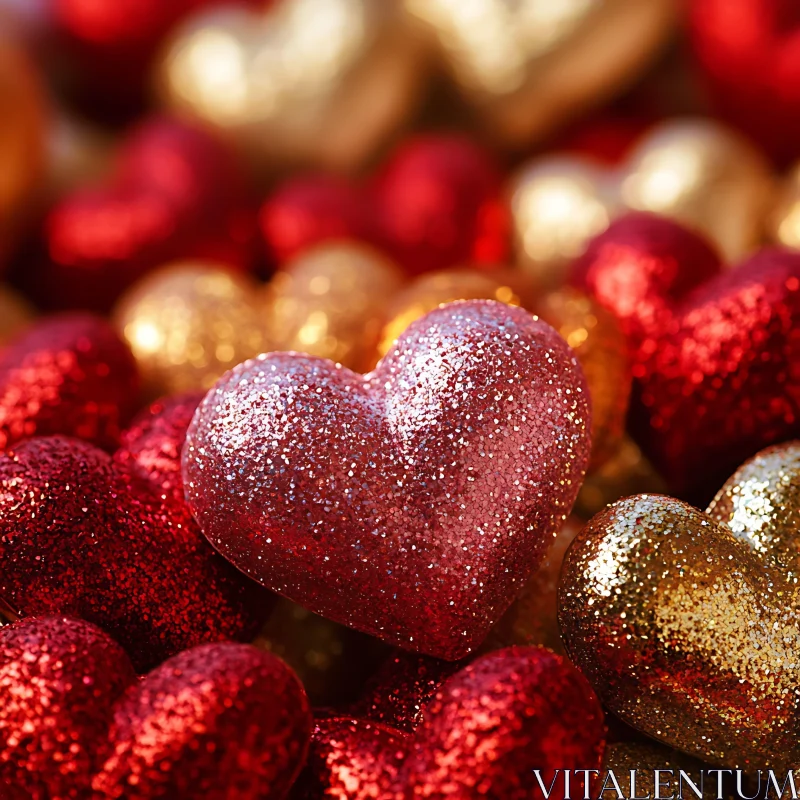 Red and Gold Glitter Hearts AI Image