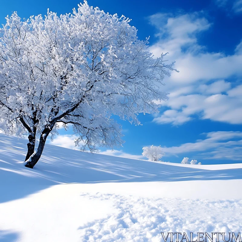 Peaceful Winter Scene with Snow and Trees AI Image