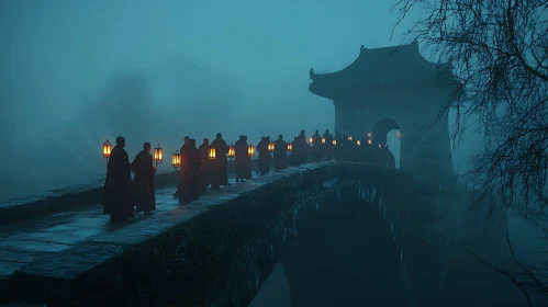 Lantern Lit Procession Over Ancient Bridge