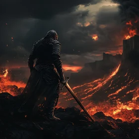 Warrior Overlooking Burning Kingdom