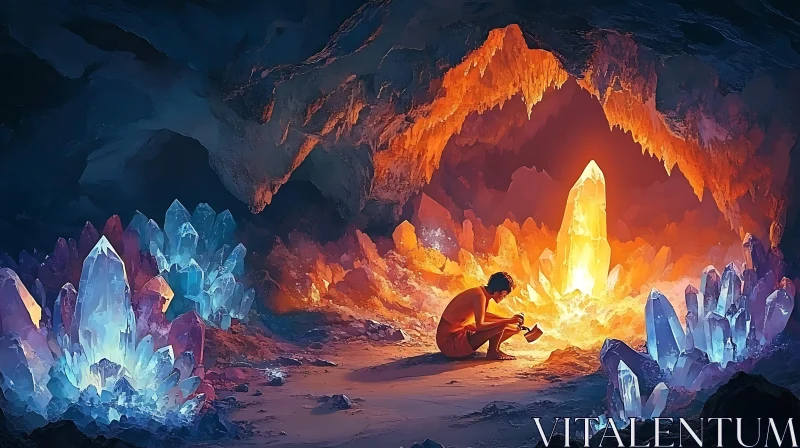 AI ART Mysterious Cave with Glowing Crystals