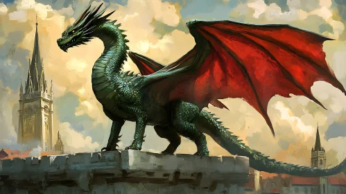 Mythical Dragon Overlooking Kingdom