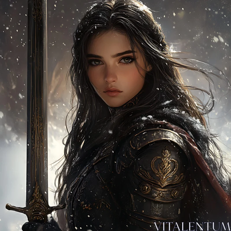 AI ART Female Warrior in Winter Landscape