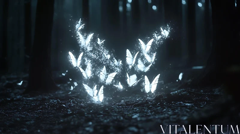 AI ART Mystical Butterflies in Dark Woods