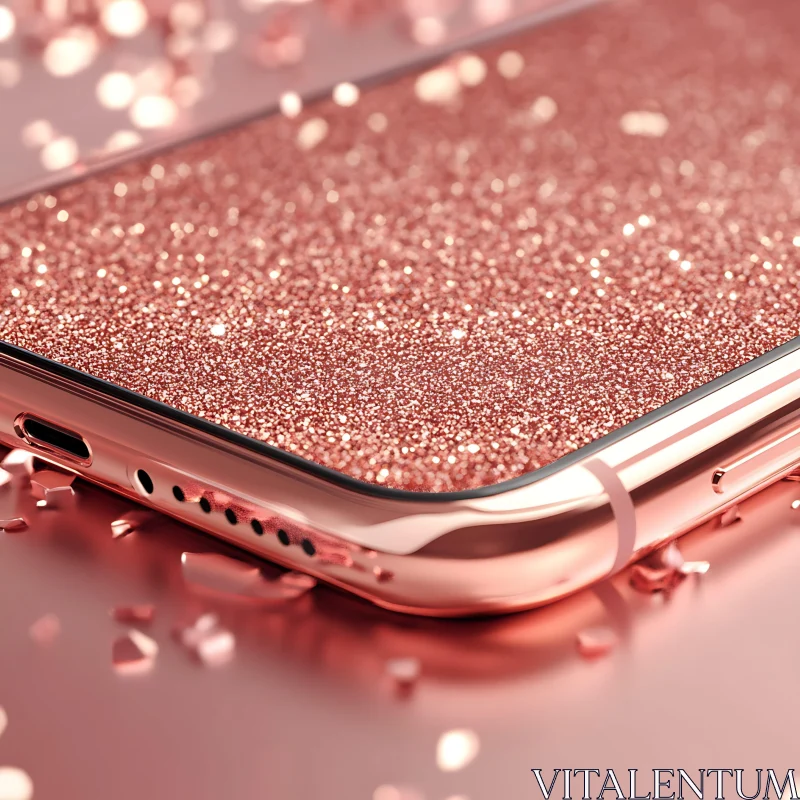 Glamorous Rose Gold Glitter Phone Design AI Image