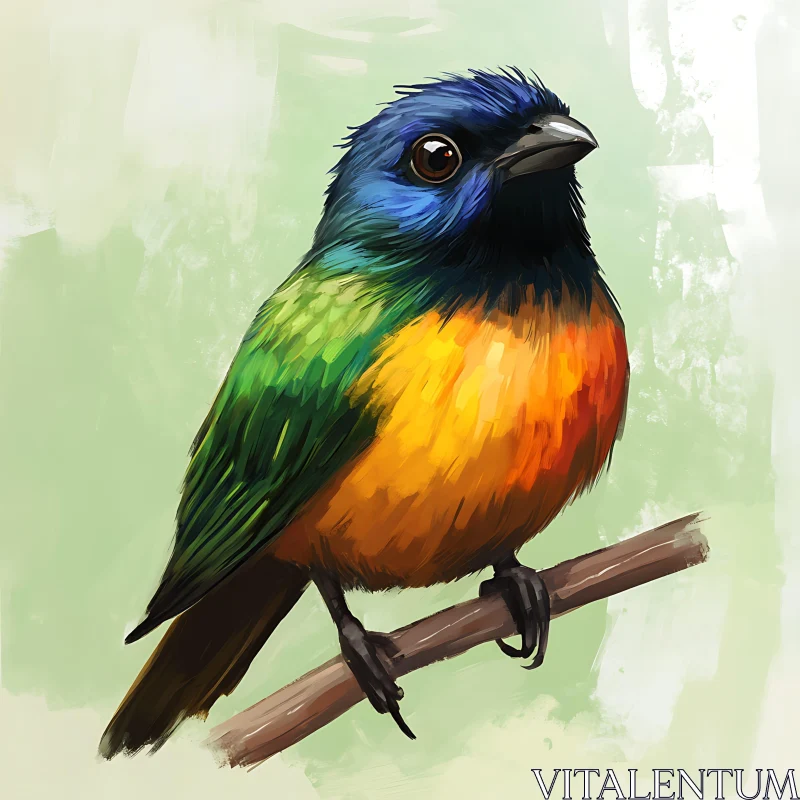 AI ART Vibrant Bird on Limb Illustration