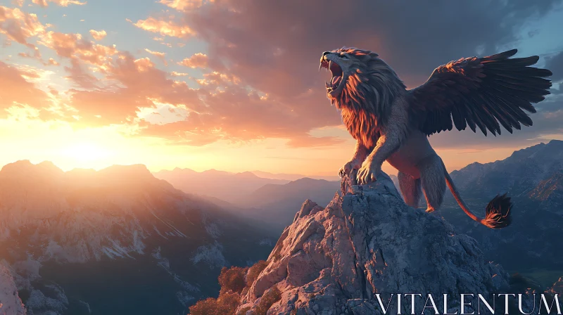 AI ART Winged Lion Mountain Roar