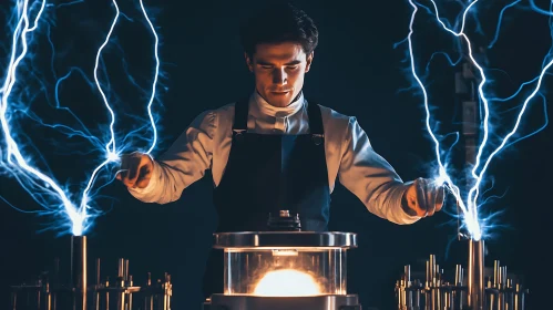 Man Conducts Electrical Experiment