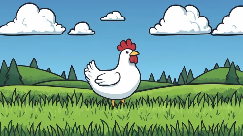 Cartoon Chicken and Rolling Hills