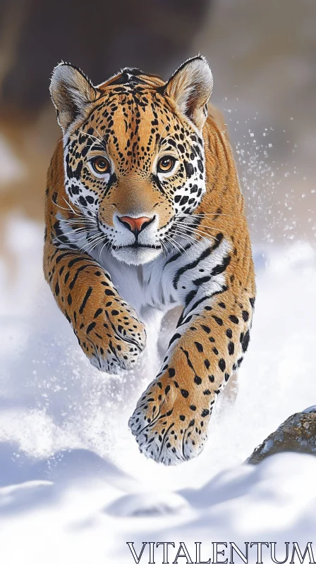 Wildlife: Jaguar's Grace in Winter AI Image