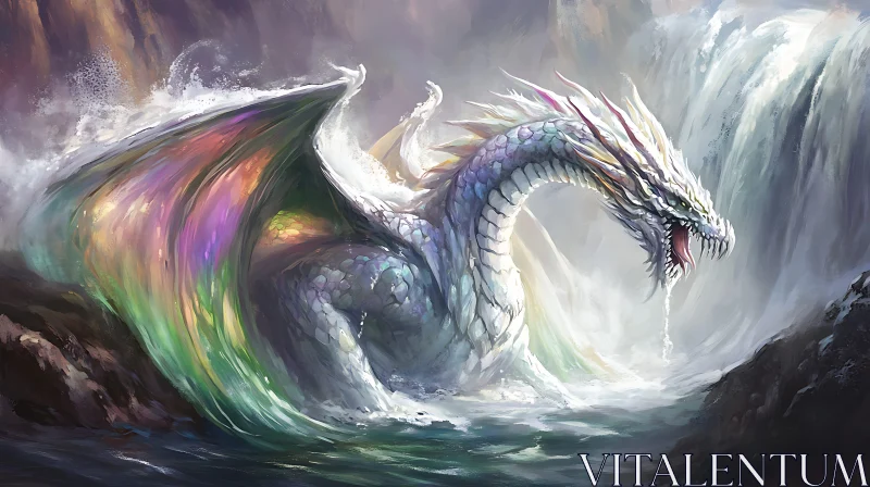 AI ART Dragon in Waterfall - Fantasy Art