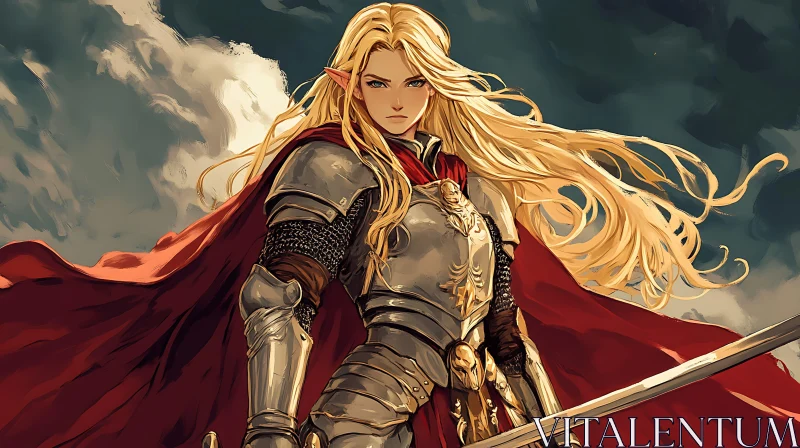 AI ART Blond Elf Warrior with Sword