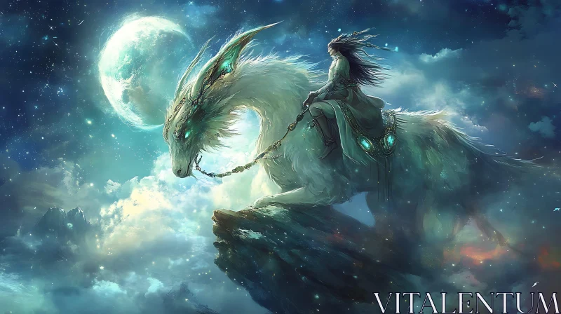 AI ART Celestial Dragon and Rider at Night