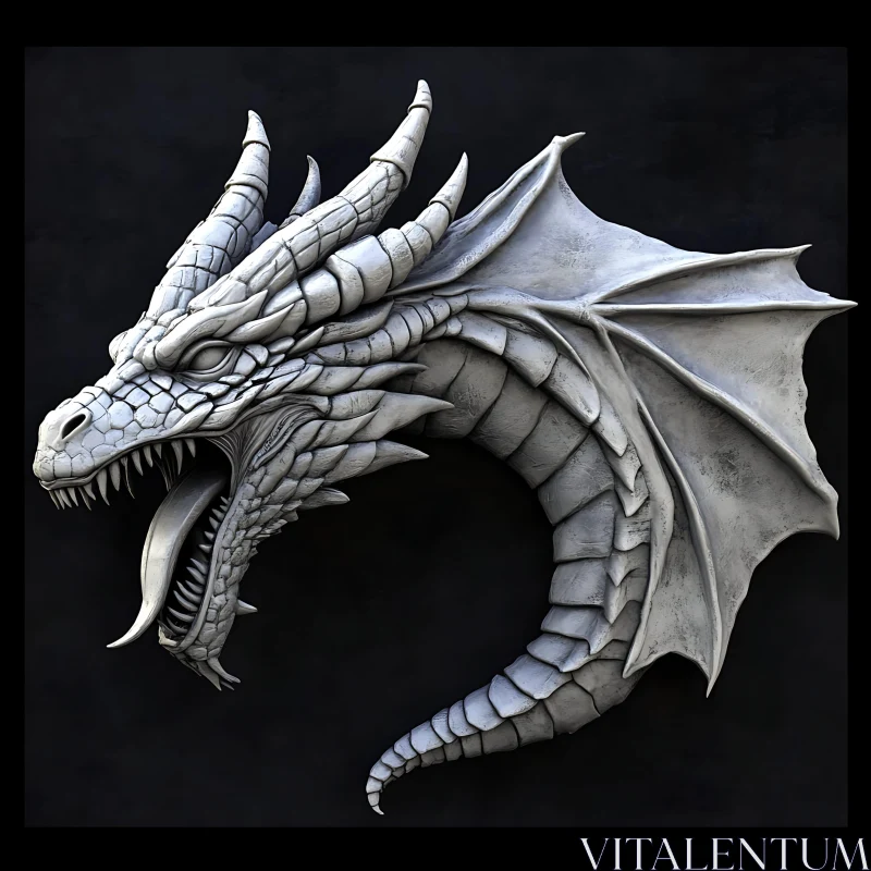 Monochrome Dragon Sculpture Profile AI Image