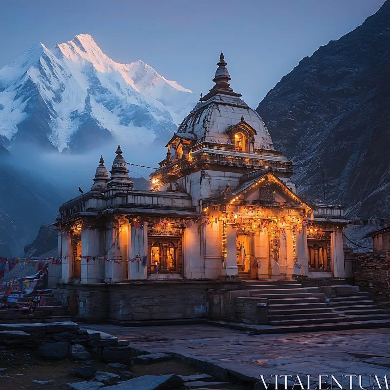 Mountain Temple at Night AI Image