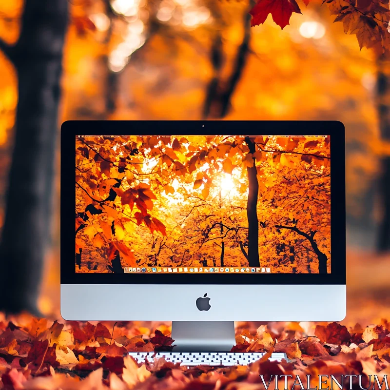 Autumn Leaves and Technology Fusion with iMac AI Image