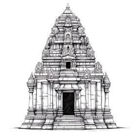 Monochrome Temple Architectural Drawing