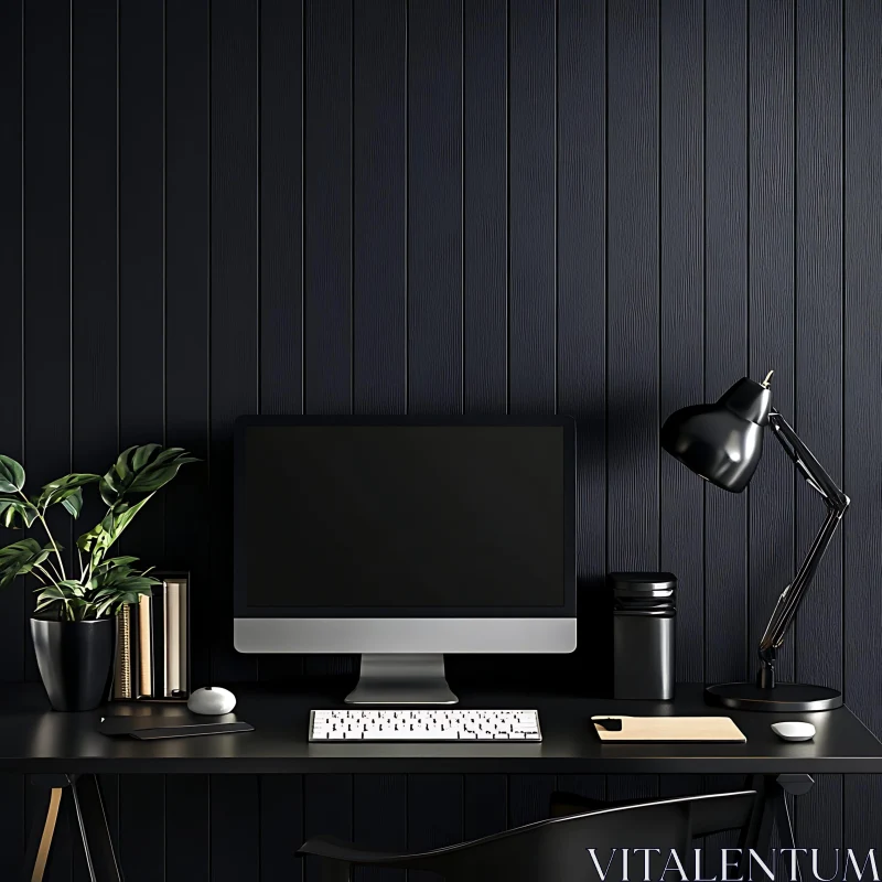 Sleek Black-Themed Workspace Setup AI Image