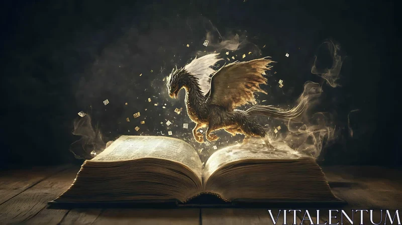 AI ART Mythical Dragon Emerges From Ancient Book