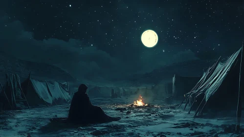 Moonlit Campfire Scene