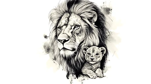 Monochrome Lion Family