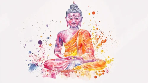 Meditative Buddha in Watercolor Painting