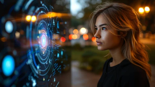 Futuristic Digital Art: A Captivating Portrait of a Woman in a City Street