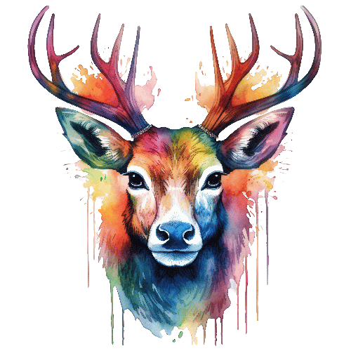 Watercolor Painting of Majestic Deer with Colorful Antlers POD Design