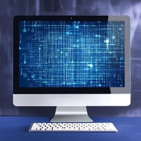 Computer with Coding and Data Patterns on Screen