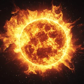 Blazing Sun with Swirling Flames and Solar Flares