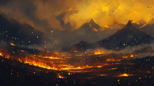 Raging Mountain Wildfire Landscape