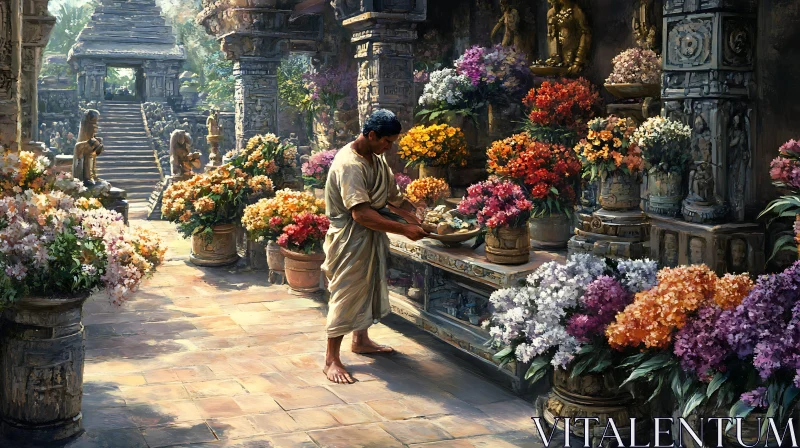 Floral Vendor at Historic Temple AI Image