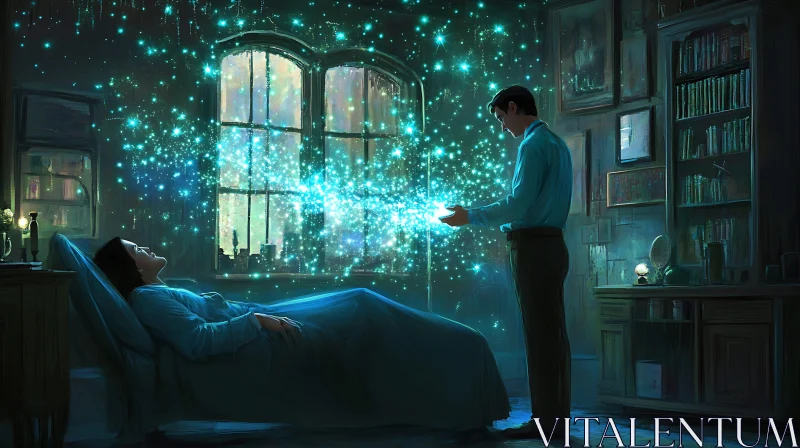 Ethereal Bedside Healing with Light AI Image