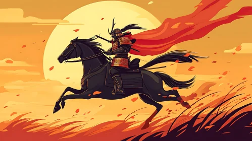 Equestrian Samurai Sunset Silhouette