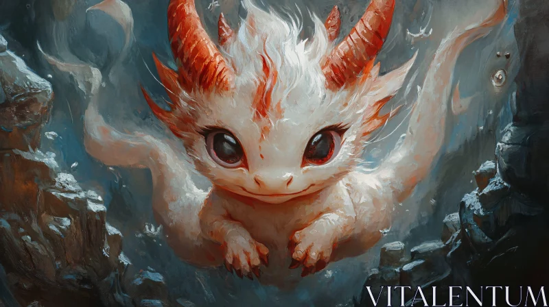 AI ART Enchanting Baby Dragon with Red Horns