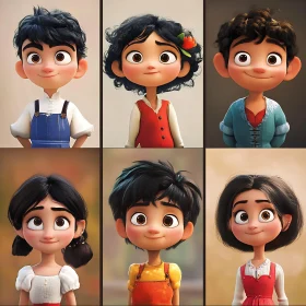 Stylized Cartoon Children Grid