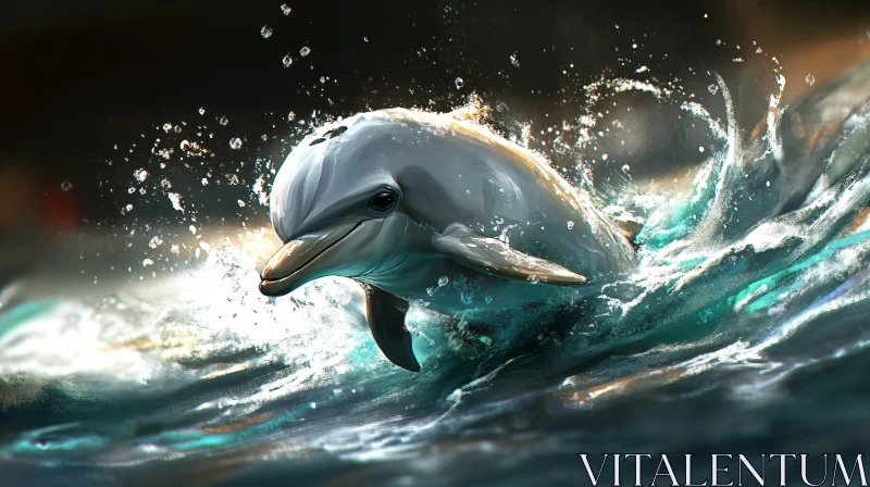 Energetic Dolphin Leaping in the Sea AI Image