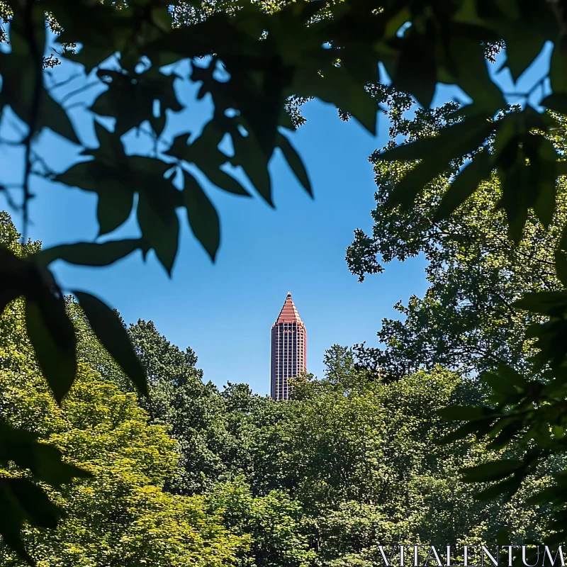 Urban Architecture Seen Through Forest Gap AI Image