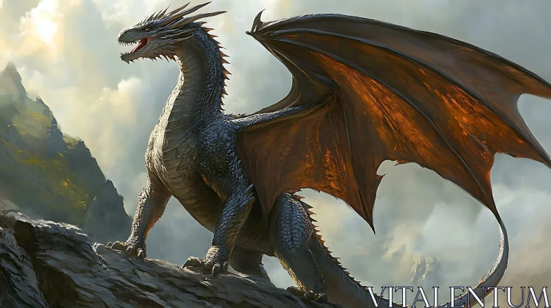 Fantasy Dragon on Rocky Outcrop AI Image