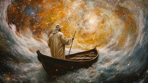 Celestial Voyage: Man in Starry Sea