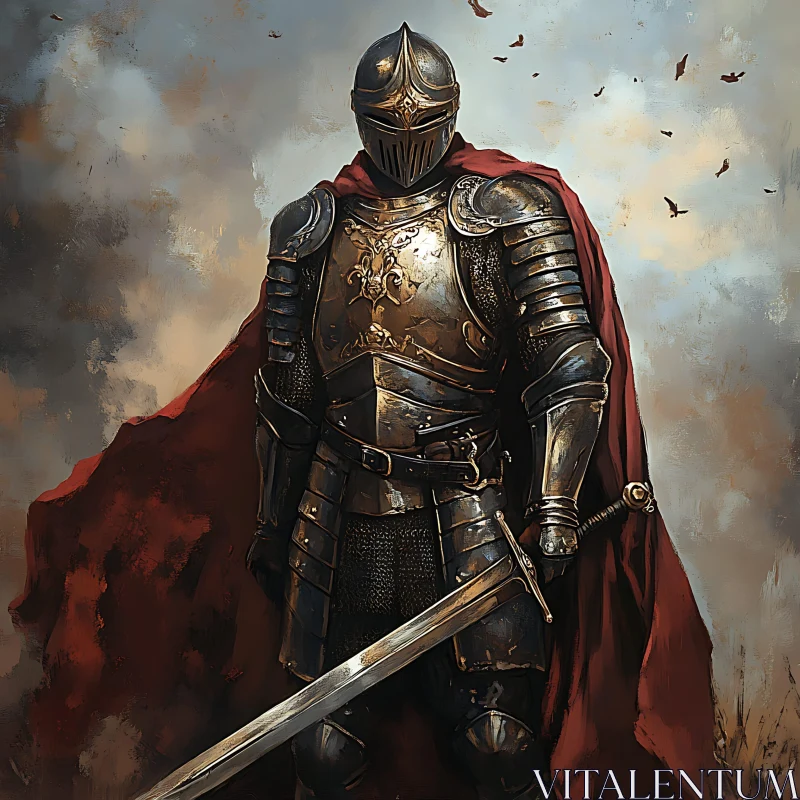 AI ART Armored Knight with Red Cape