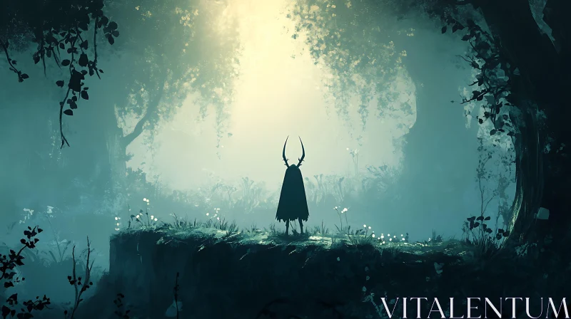 AI ART Silhouette in Foggy Woods Artwork