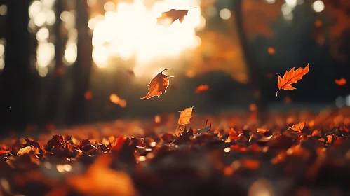 Autumnal Cascade of Amber Leaves