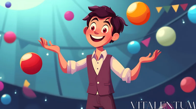 AI ART Cartoon Juggler with Colorful Balls