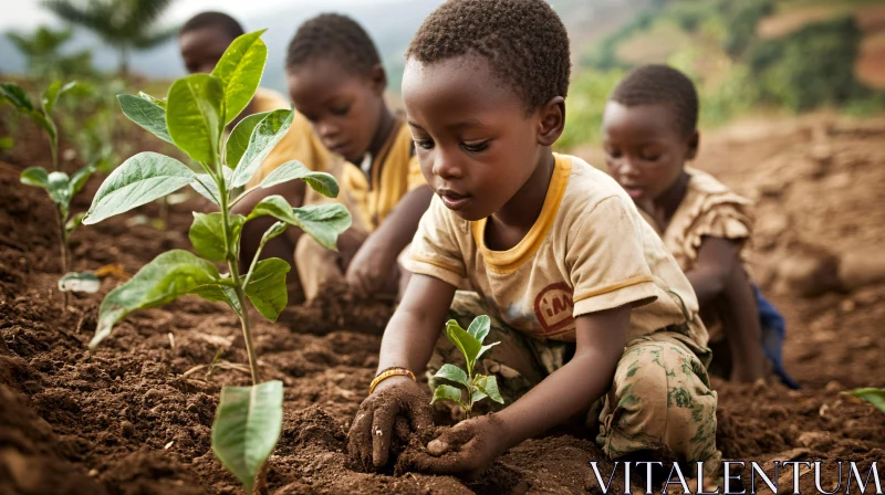 Young planters in the field AI Image