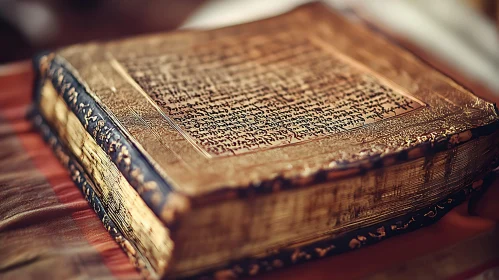 Ornate Ancient Book with Handwritten Script