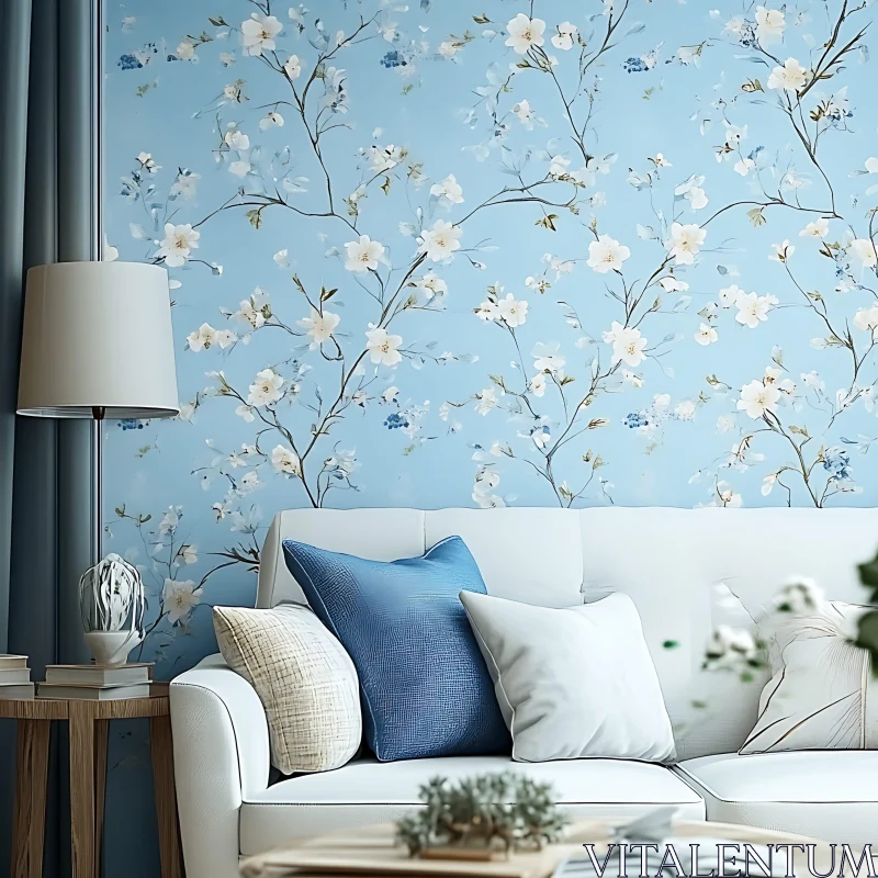 Stylish Living Room Interior with Floral Accents AI Image