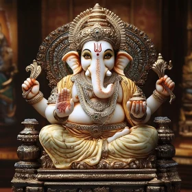 Ganesha Sculpture with Golden Adornments