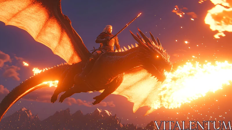 Warrior on Fire-Breathing Dragon AI Image