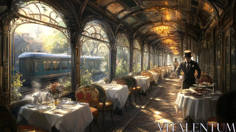 AI ART Elegant Dining in a Vintage Train Car